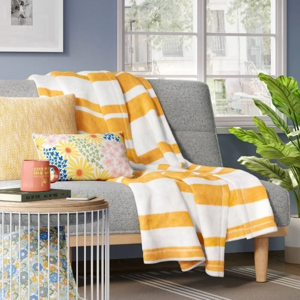 Target Room Essentials Printed Plush‎ Striped Throw Blanket Yellow Easter 2024
